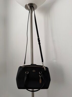 Coach Black Pebbled Leather Convertible Satchel with Gold Hardware